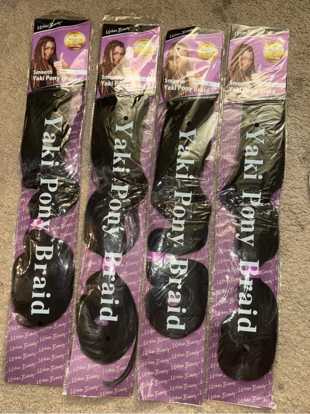 Urban Beauty Smooth Yaki Pony Braid Hair Extensions Color 4 Lot of‎ 4 NEW